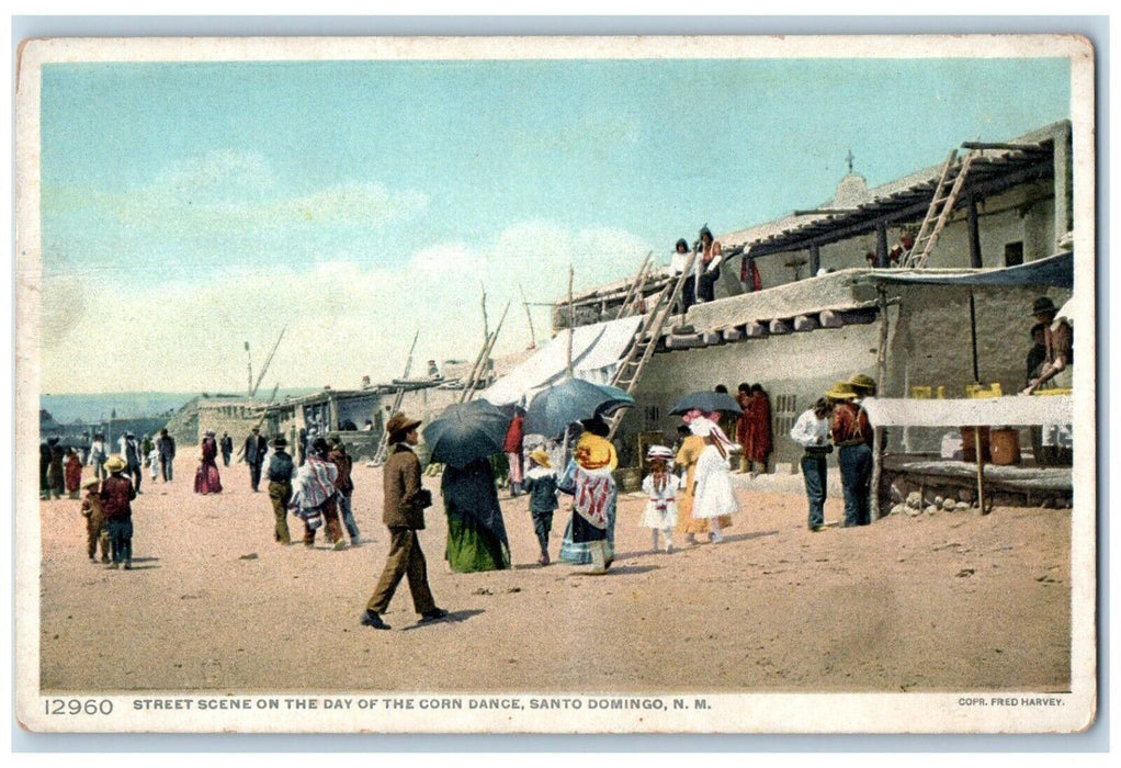 c1910 Street Scene Corn Dance Santo Domingo New Mexico NM Fred Harvey Postcard