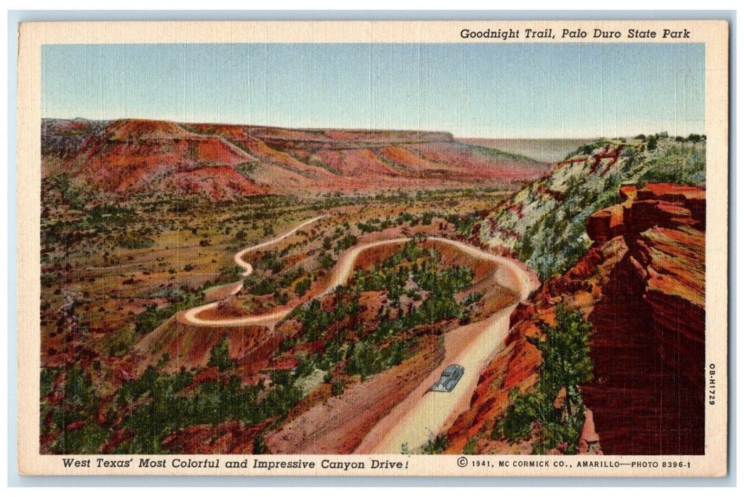 c1940 Birds Eye View Goodnight Trail Palo Duro State Park West Texas TX Postcard