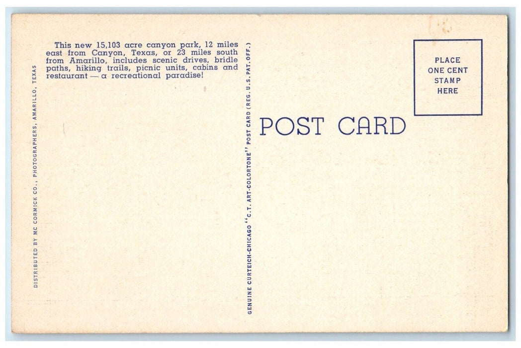 c1940 Birds Eye View Goodnight Trail Palo Duro State Park West Texas TX Postcard