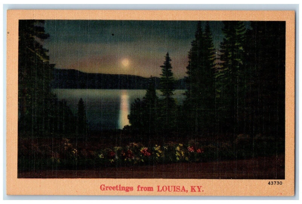 c1940 Greetings From Louisa Kentucky KY Banner Moonlight Night Antique Postcard