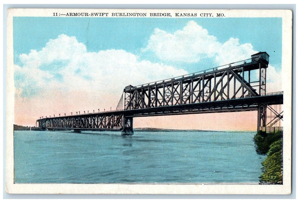 c1920 Armour Swift Burlington Bridge River Lake Kansas City Missouri MO Postcard