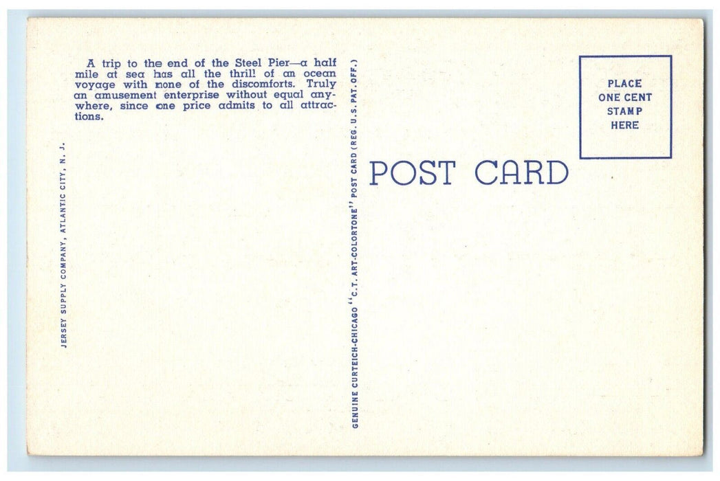 c1940 Airplane View World Steel Pier Night Atlantic City New Jersey NJ Postcard