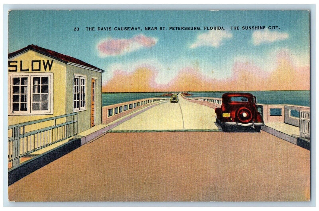 c1940 Davis Causeway Sunshine City Classic Cars St. Petersburg Florida Postcard