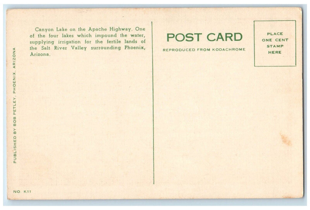 c1940 Canyon Lake Apache Highway Salt River Valley Phoenix Arizona AZ Postcard