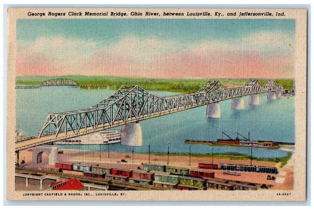 c1940 George Rogers Clark Memorial Bridge Ohio Jeffersonville Indiana Postcard