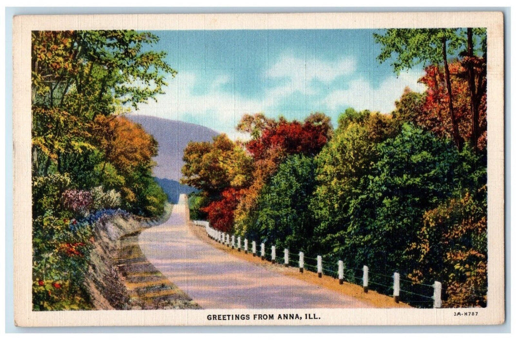 1948 Greetings From Anna Illinois IL Scenic View Road Vintage Antique Postcard