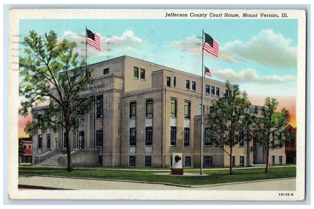 1949 Jefferson County Court House Mount Vernon Illinois Antique Vintage Postcard