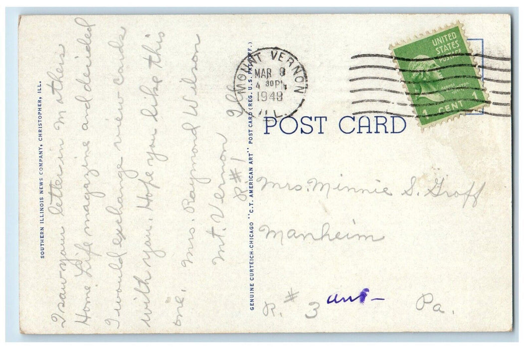 1949 Jefferson County Court House Mount Vernon Illinois Antique Vintage Postcard