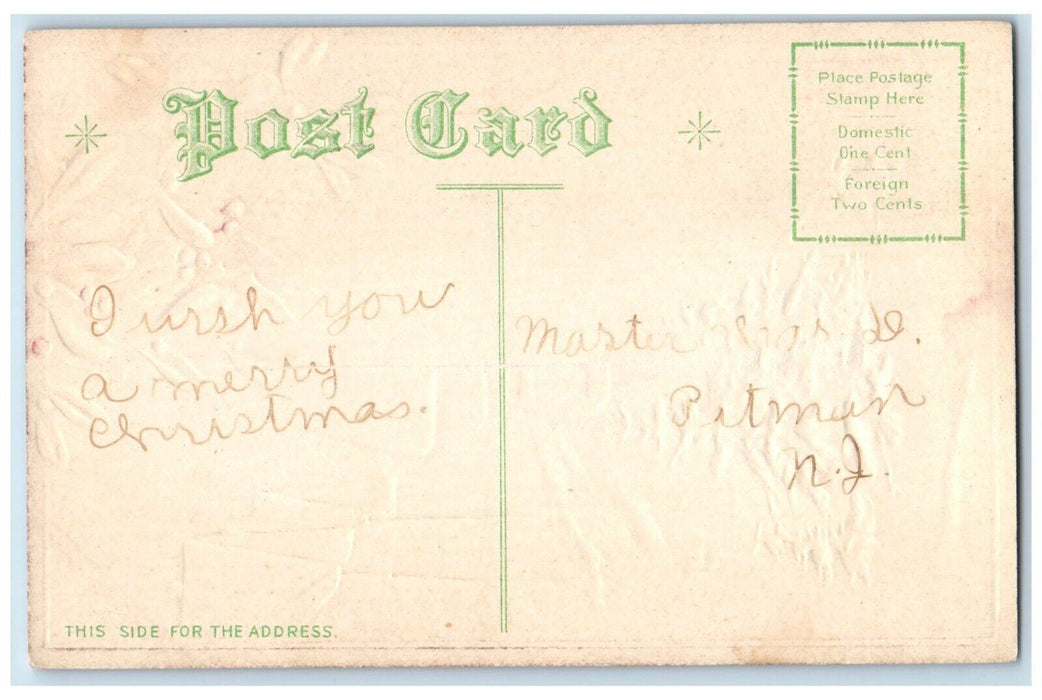 Christmas Berries Mistletoe Pine Trees Crescent Winter Houses Nash Postcard