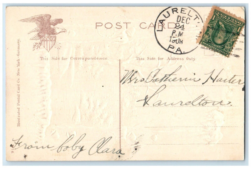 1908 Merry Christmas River And Trees Winter Laurelton Pennsylvania PA Postcard