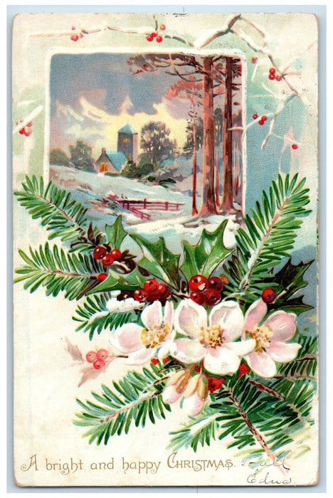 1906 Christmas Berries Pine Leaf Flowers Winter New York College Posted Postcard