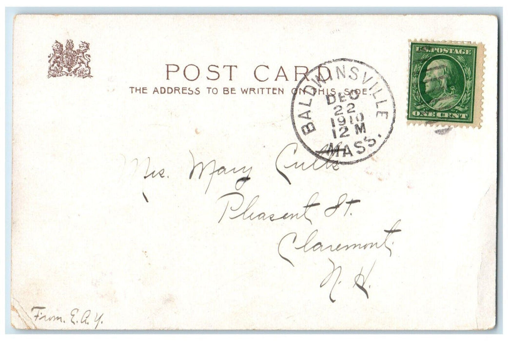 1910 Christmas Ringing Bells Holly Berries Embossed Baldwinsville MA Postcard