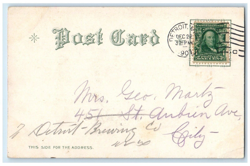 1907 Christmas Wishes Holly Berries Song Birds Winter Nash Detroit MI Postcard