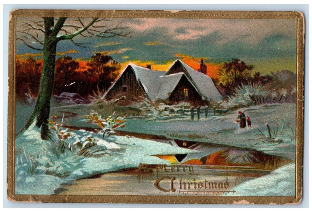 1909 Christmas Holly Berries Church Winter Embossed Denver CO Tuck's Postcard