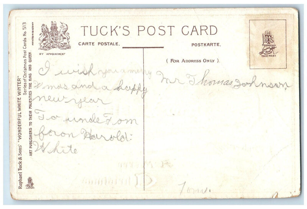 1909 Christmas Holly Berries Church Winter Embossed Denver CO Tuck's Postcard