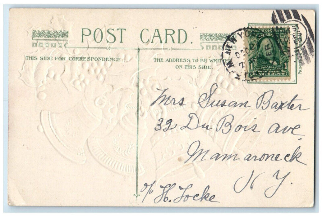 c1910's Christmas Ringing Bells Holly Berries Winsch Back Embossed Postcard