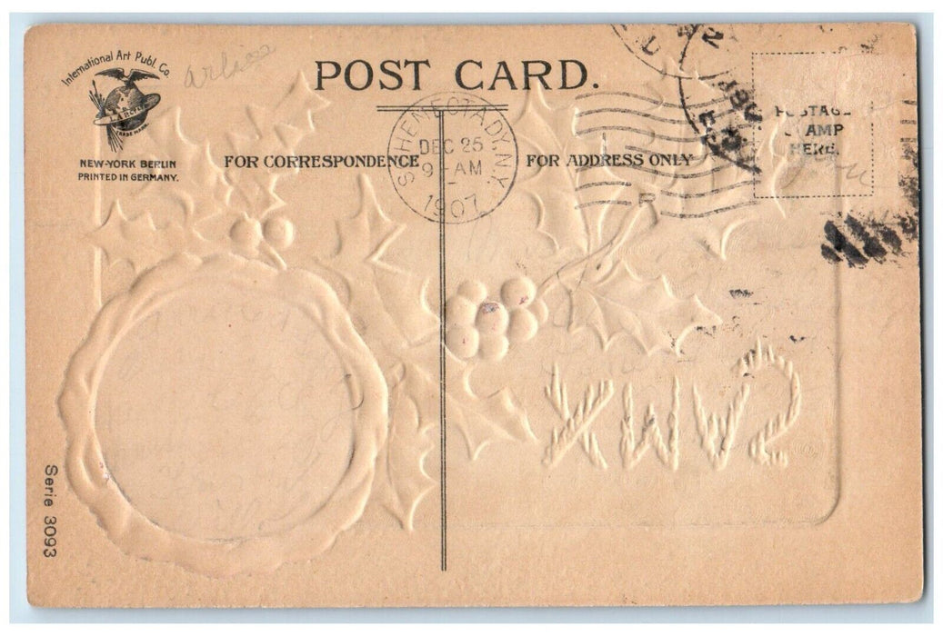 c1910's Christmas Holly Berries House River Clapsaddle Schenectady NY Postcard
