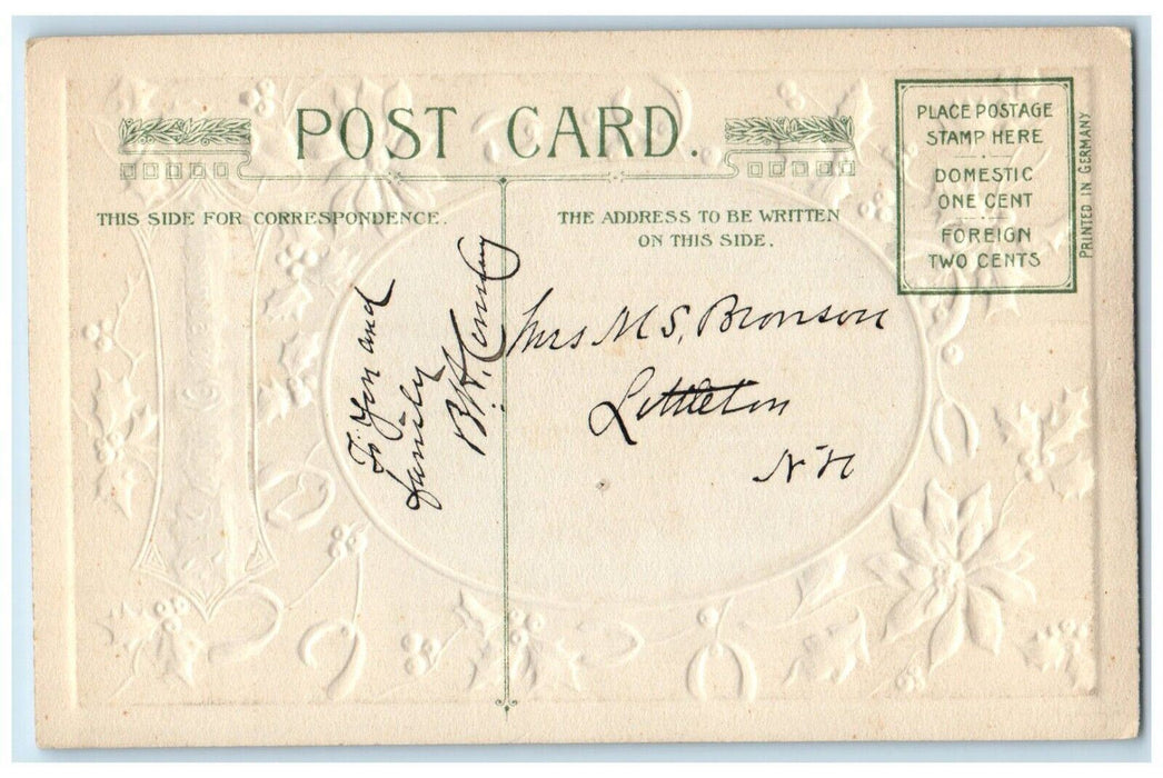 c1910's Christmas Poinsettia Flowers Mistletoe Winsch Back Embossed Postcard