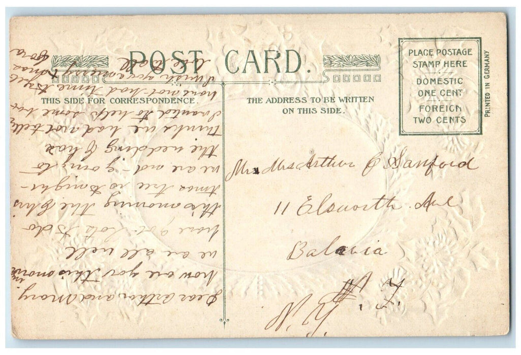 c1910's Christmas Flowers Mill Winter Winsch Back Embossed Batavia NY Postcard