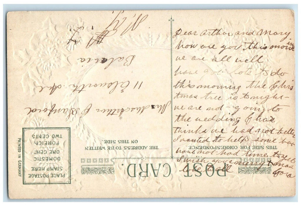 c1910's Christmas Flowers Mill Winter Winsch Back Embossed Batavia NY Postcard