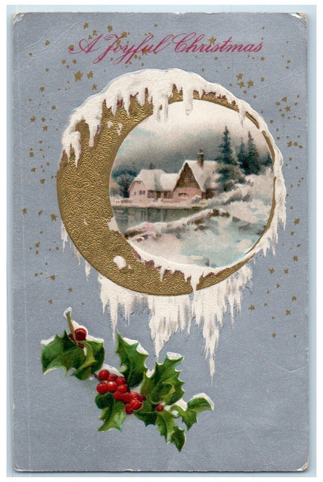c1910's Christmas Holly Berries Houses Winter Winsch Back La Porte IN Postcard