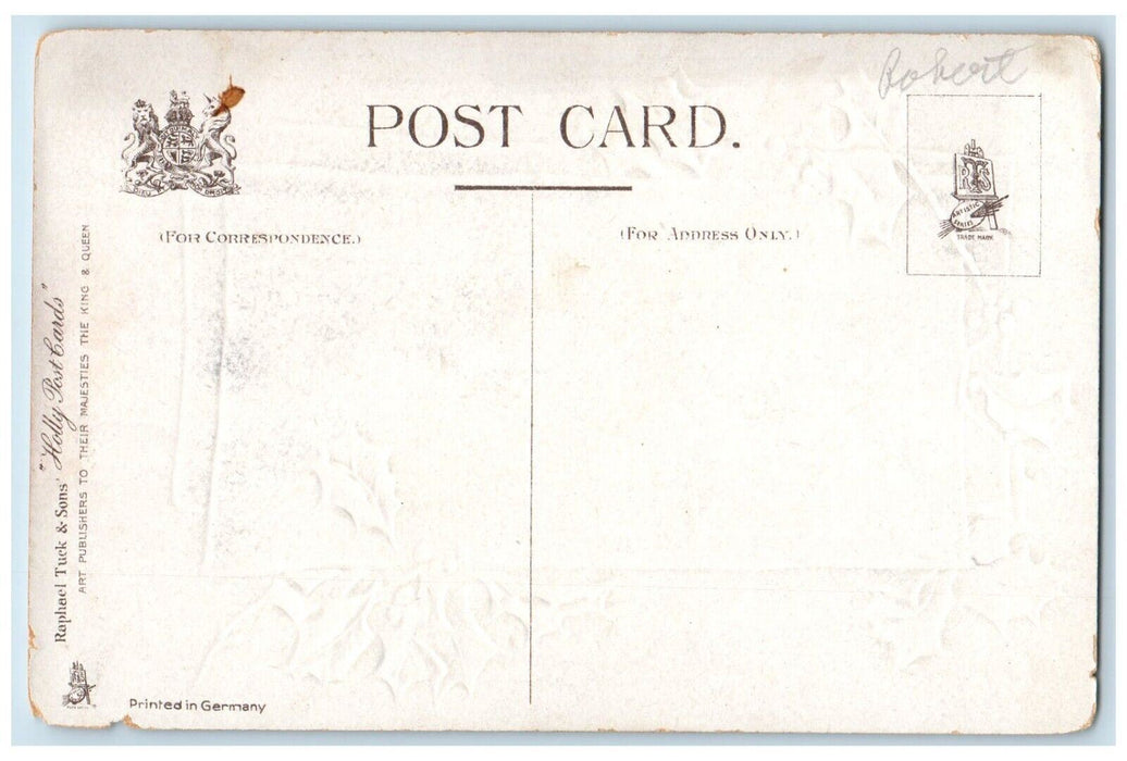 c1910's Christmas Holly Berries And Trees House Winter Embossed Tuck's Postcard