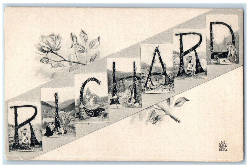 c1905 Richard Womens Large Letters Flower Unposted Antique Postcard