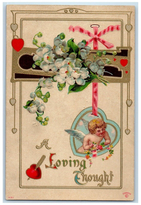 Valentine Loving Thought Hanging Heart Angel Flowers Philadelphia PA Postcard