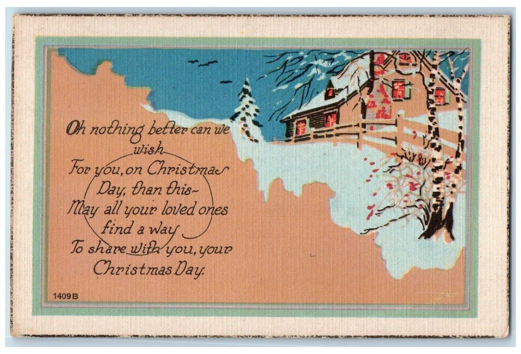 c1910's Christmas Arts Crafts House Pine Trees Winter Posted Antique Postcard