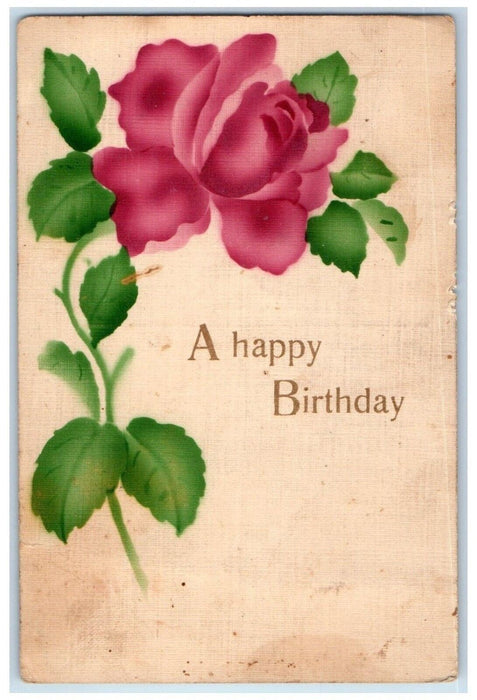 1911 Happy Birthday Red Rose Flower Swisher Iowa IA Posted Antique Postcard