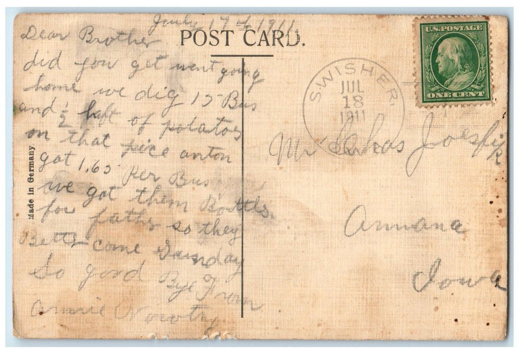 1911 Happy Birthday Red Rose Flower Swisher Iowa IA Posted Antique Postcard