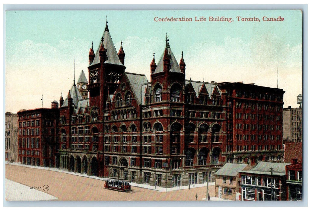 c1910 Trolley Car Confederation Life Building Toronto Canada Antique Postcard