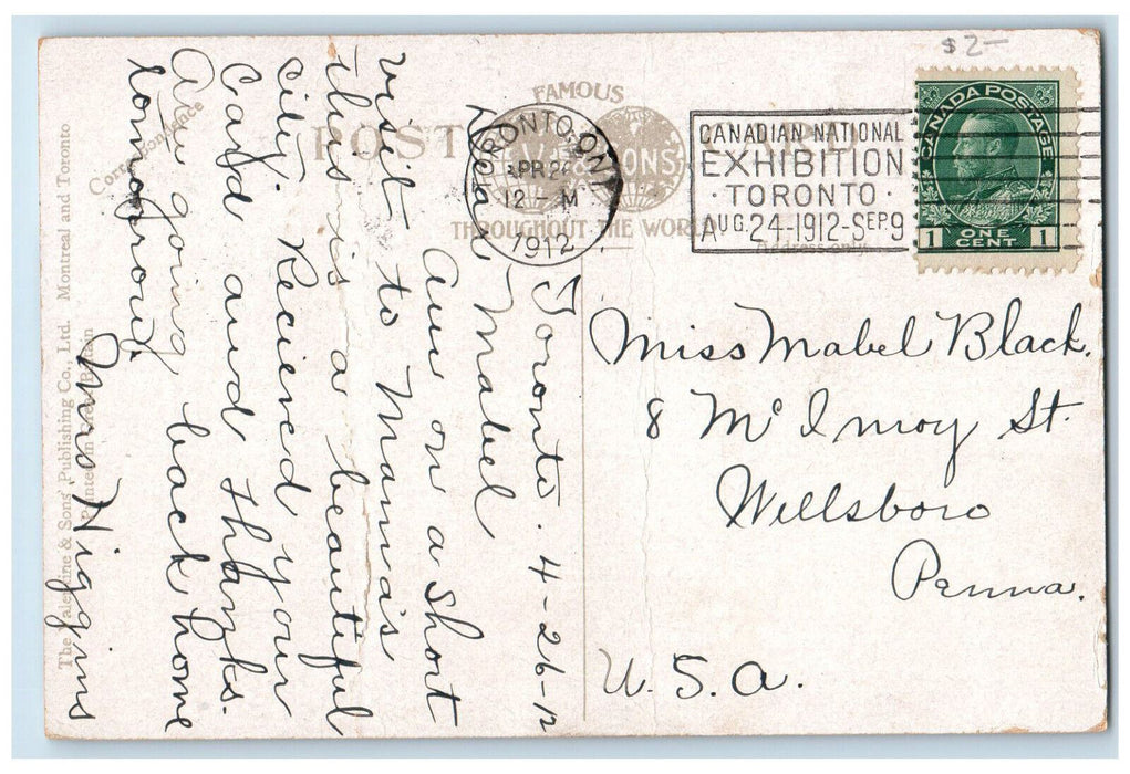1912 Grace Hospital College Street Toronto Ontario Canada Posted Postcard