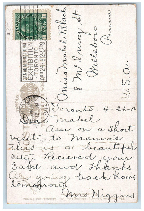 1912 Grace Hospital College Street Toronto Ontario Canada Posted Postcard