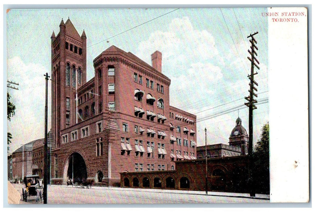 c1910 Union Station Toronto Ontario Canada Antique Horse Carriage Postcard