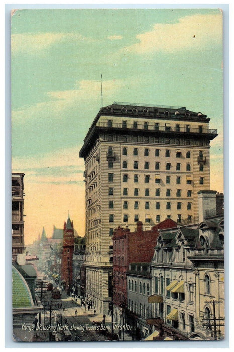 c1910 Traders Bank Yonge St. Looking North Toronto Ontario Canada Postcard
