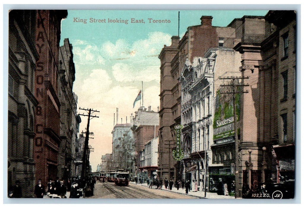 c1905 King Street Looking East Toronto Ontario Canada Trolley Car Postcard