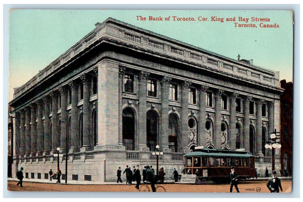 1914 The Bank of Toronto Bay Street Toronto Ontario Canada Expo Stamp Postcard