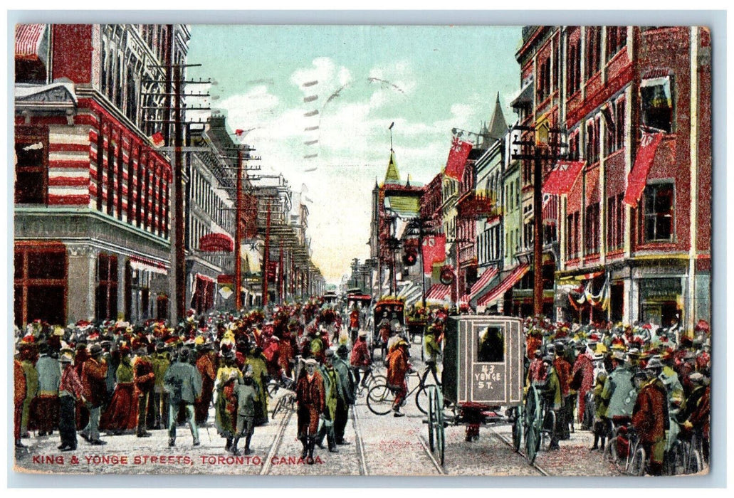 1909 King & Yonge Streets Toronto Ontario Canada Crowd Bikers Antique Postcard