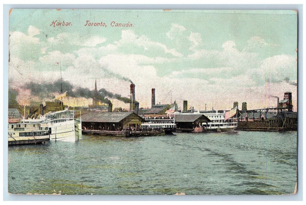 c1910 Factory Steamer Landing Harbor Toronto Ontario Canada Antique Postcard