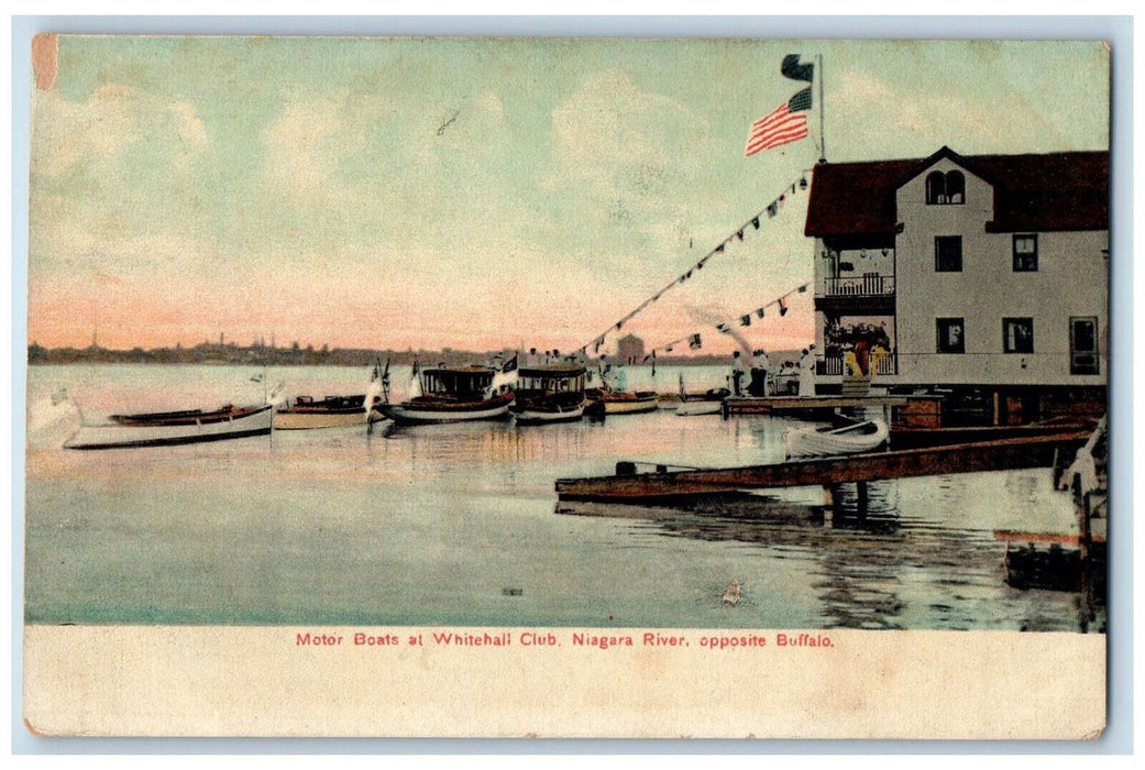 c1910 Motor Boats at Whitehall Club Niagara River Opposite Buffalo Postcard