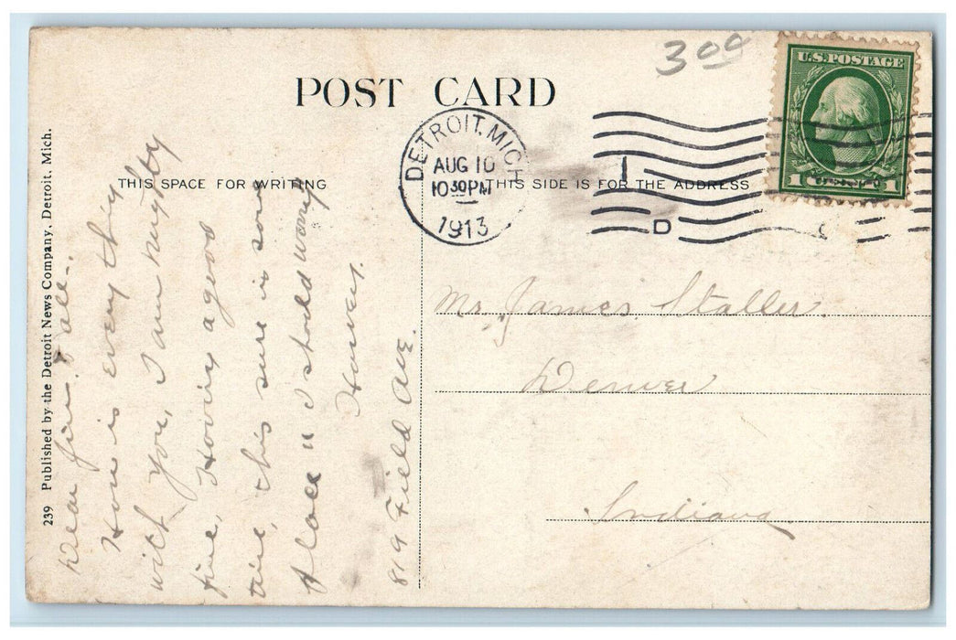 1913 Steamship S.S. City Of Mackinac Detroit Michigan MI Antique Posted Postcard