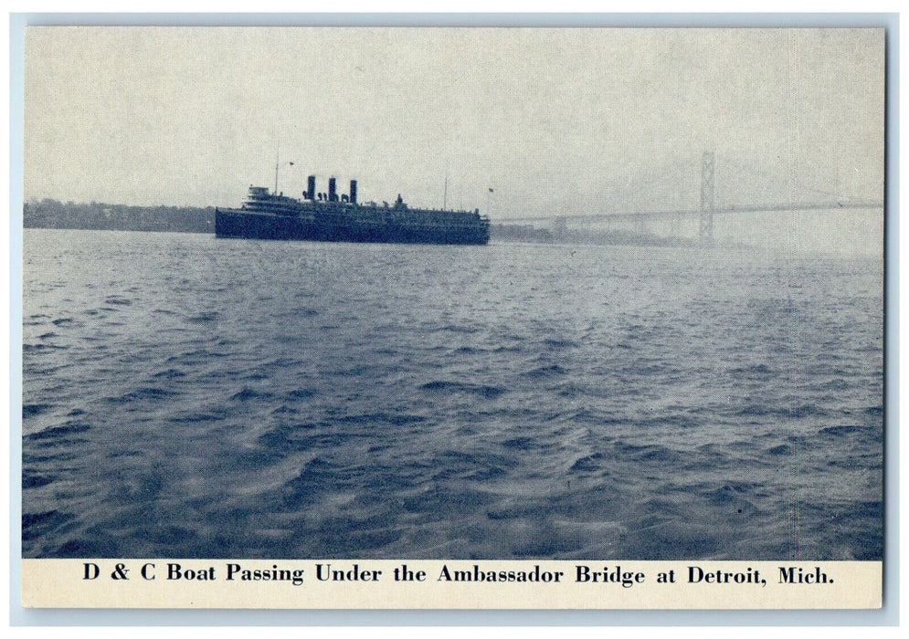 D & C Boat Passing Under the Ambassador Bridge Detroit Michigan MI Postcard