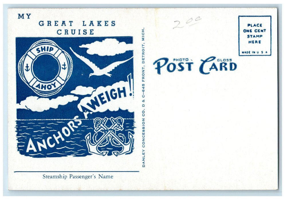 D & C Boat Passing Under the Ambassador Bridge Detroit Michigan MI Postcard