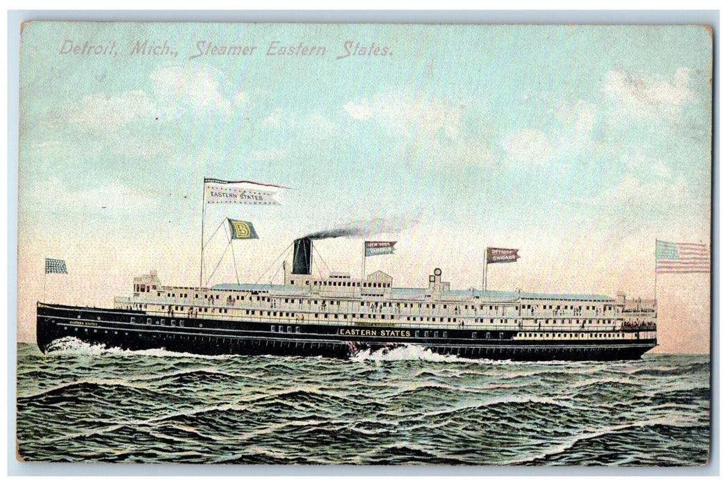 c1905 Steamer Ship S. S. Eastern States Detroit Michigan MI Antique Postcard