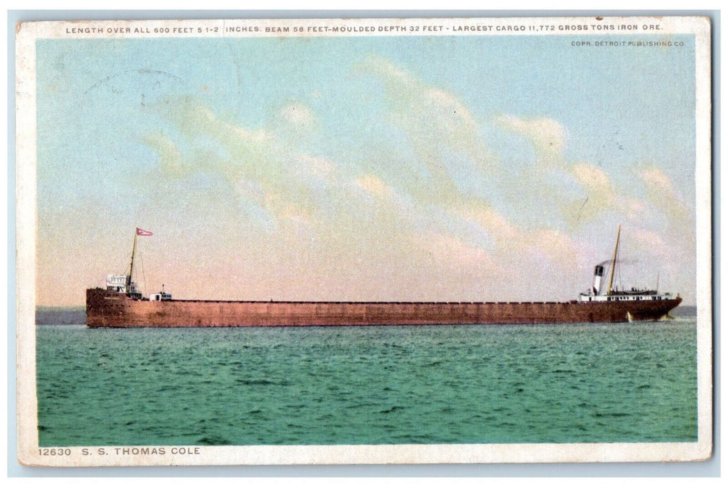 1916 S.S. Steamer Ship Thomas Cole Mackinac Island Michigan MI Phostint Postcard