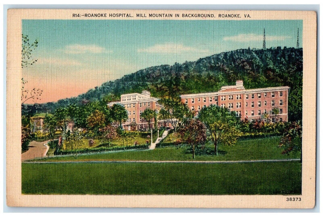 1948 Roanoke Hospital Mill Mountain In Background Roanoke Virginia VA Postcard