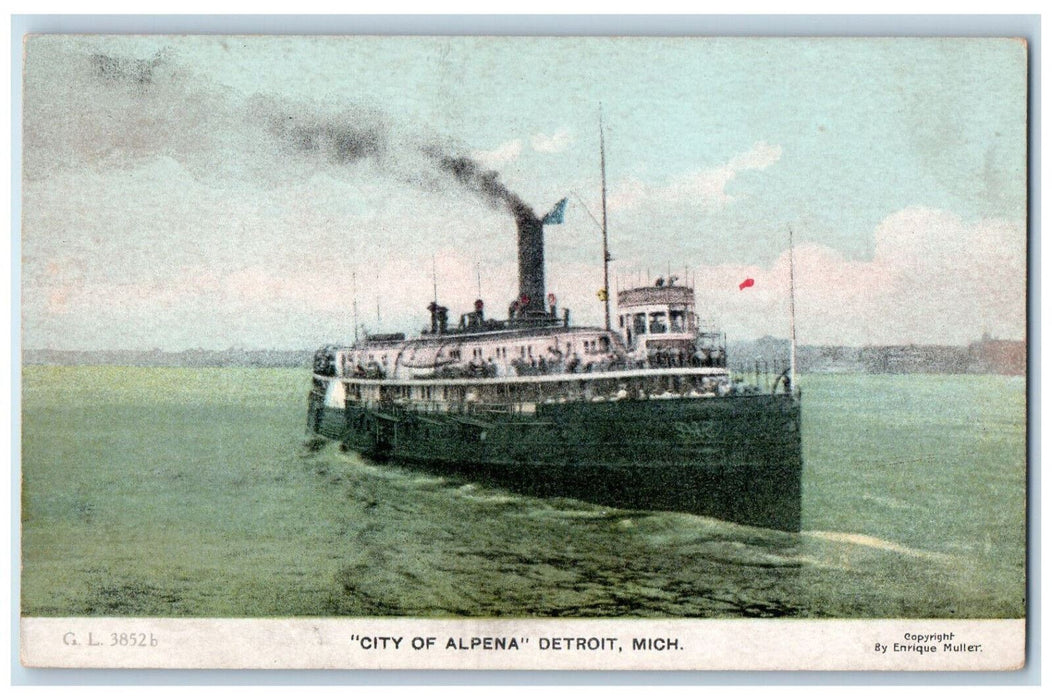 S.S Steamer Ship City Of Alpena Detroit Michigan MI Antique Unposted Postcard