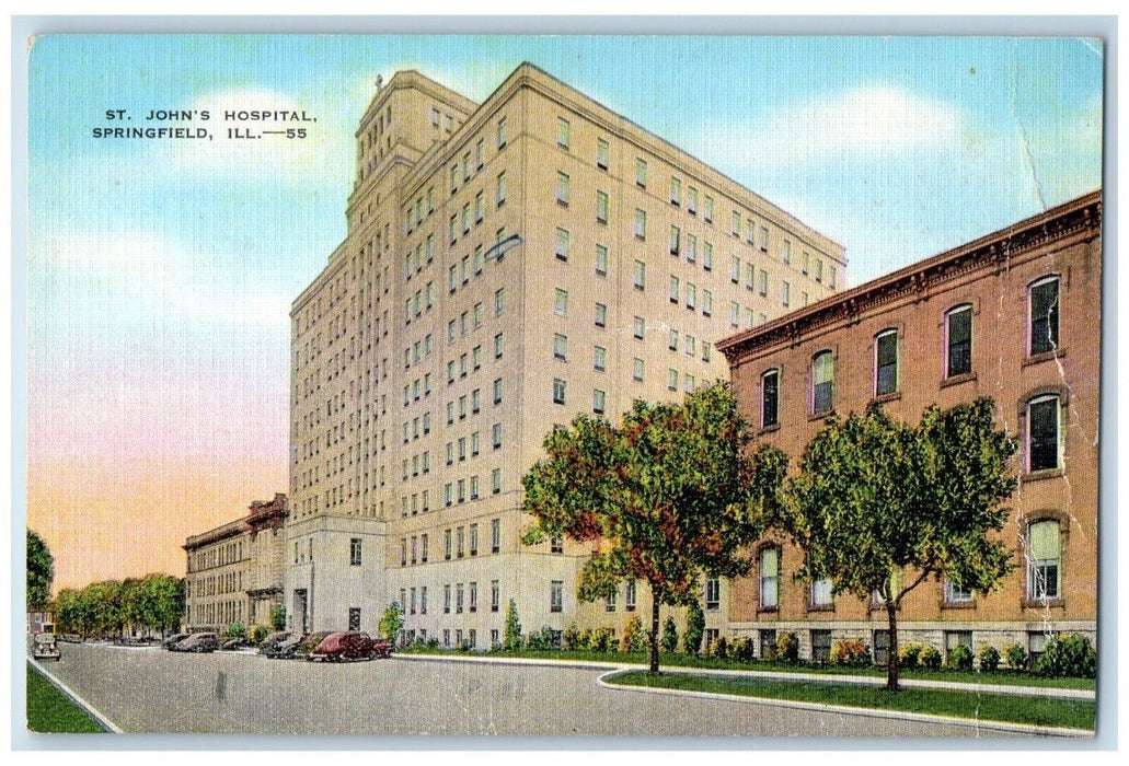 1948 St. John's Hospital Building Cars Springfield Illinois IL Vintage Postcard