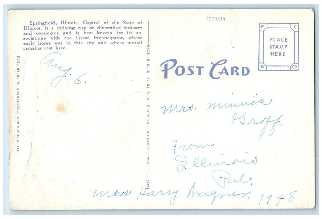 1948 St. John's Hospital Building Cars Springfield Illinois IL Vintage Postcard
